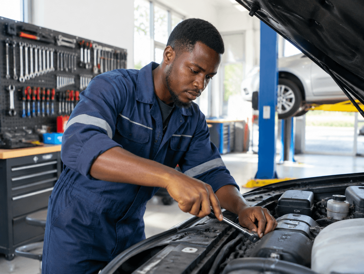 Mécanicien travaillant sur un véhicule