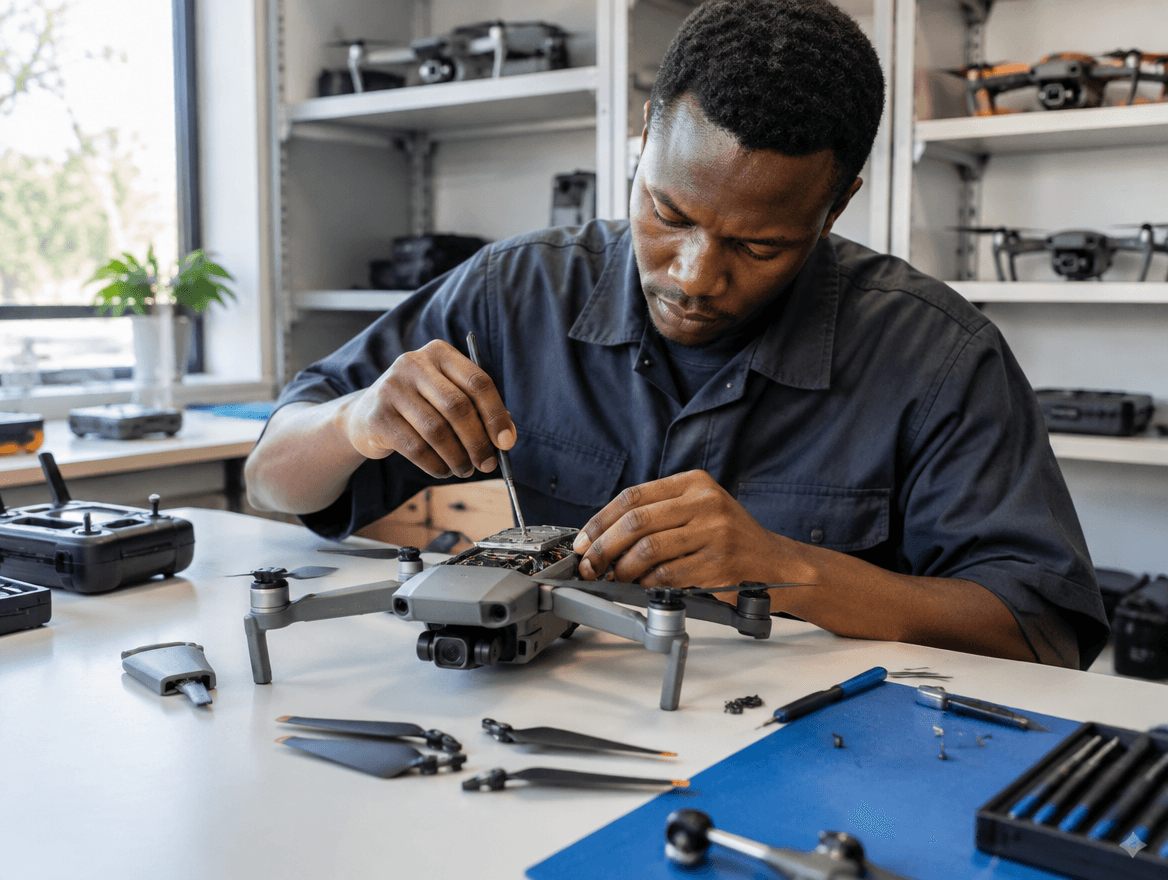 Technicien réparant un drone